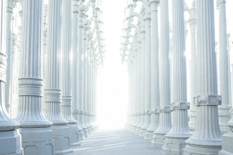 photography of white columns
