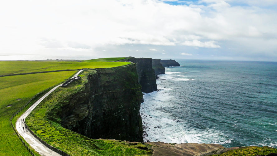 Aerial view Of Cliffs Of Moher, Cliff of Moher Ireland, Aerial view of the Cliffs of Moher on the west coast of Ireland, Ireland cliffs rock stone, Relax nature view, aerial nature sea view, Ireland Nature, Drone ireland