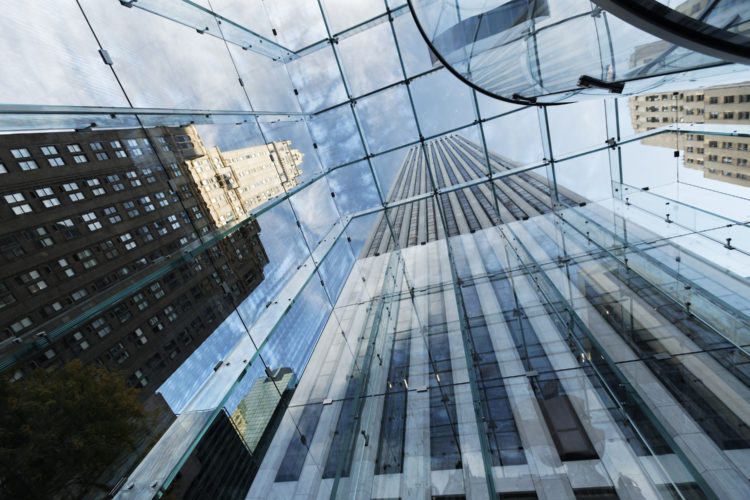 New York skyscrapers seen through a glass roof