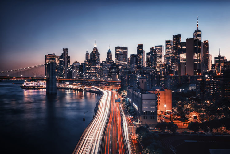 New York City skyline along water